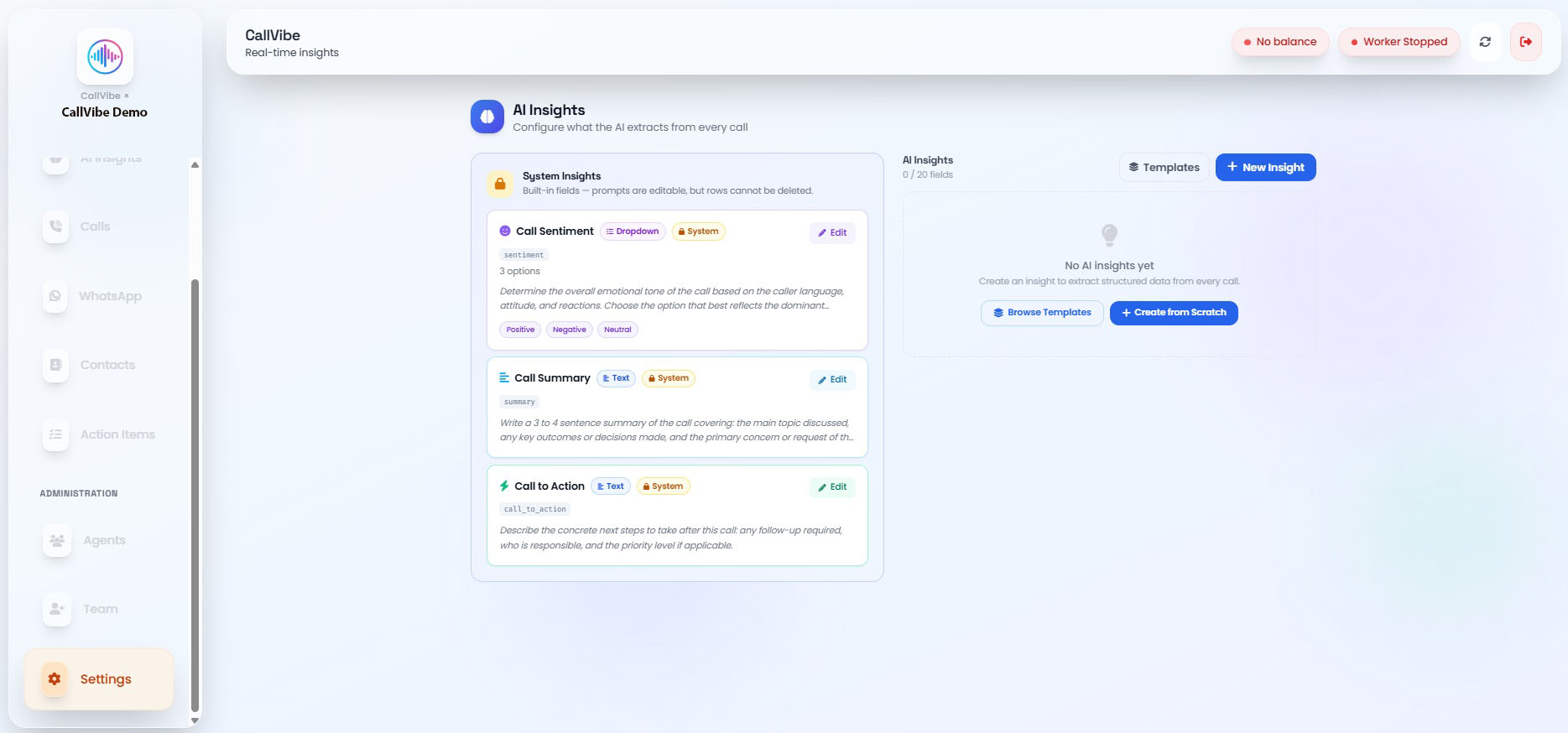 AI Insights settings page