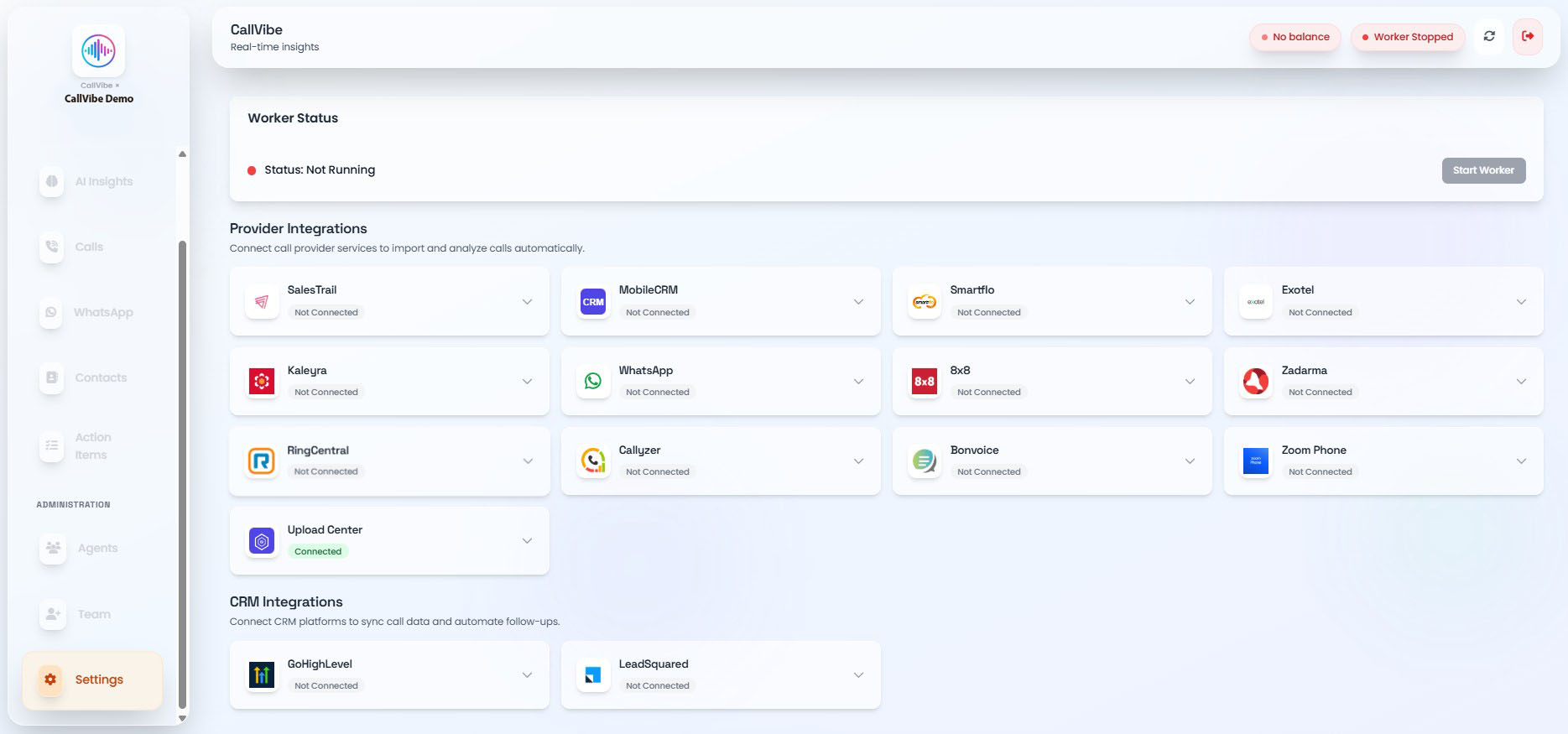 Integrations overview page