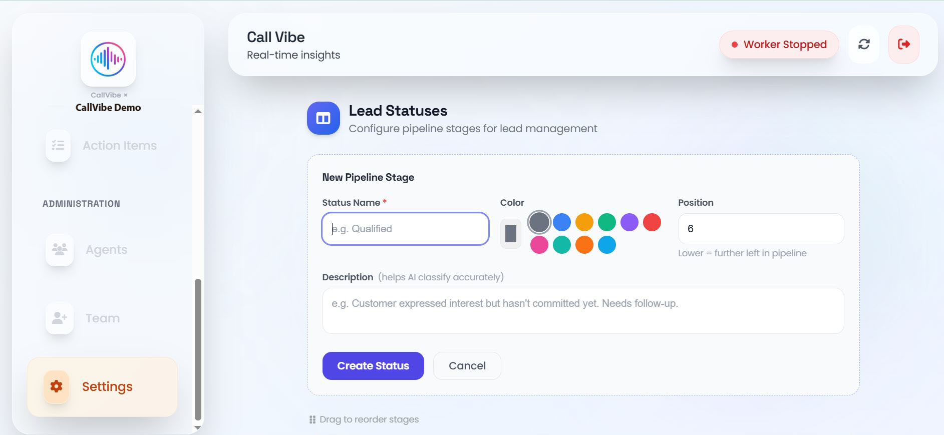 Settings page
