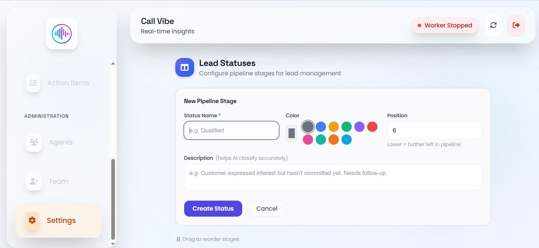 Settings page