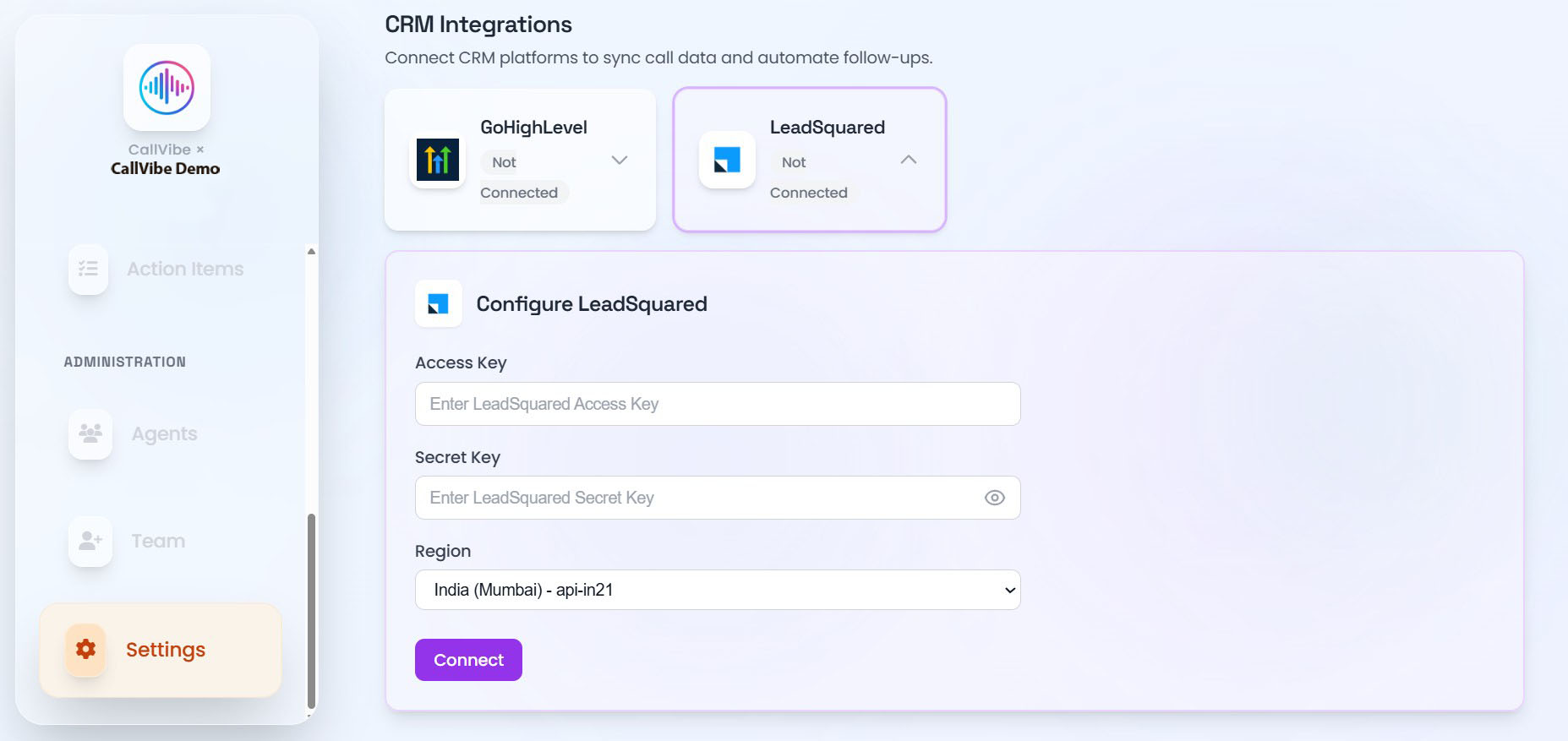 LeadSquared connection