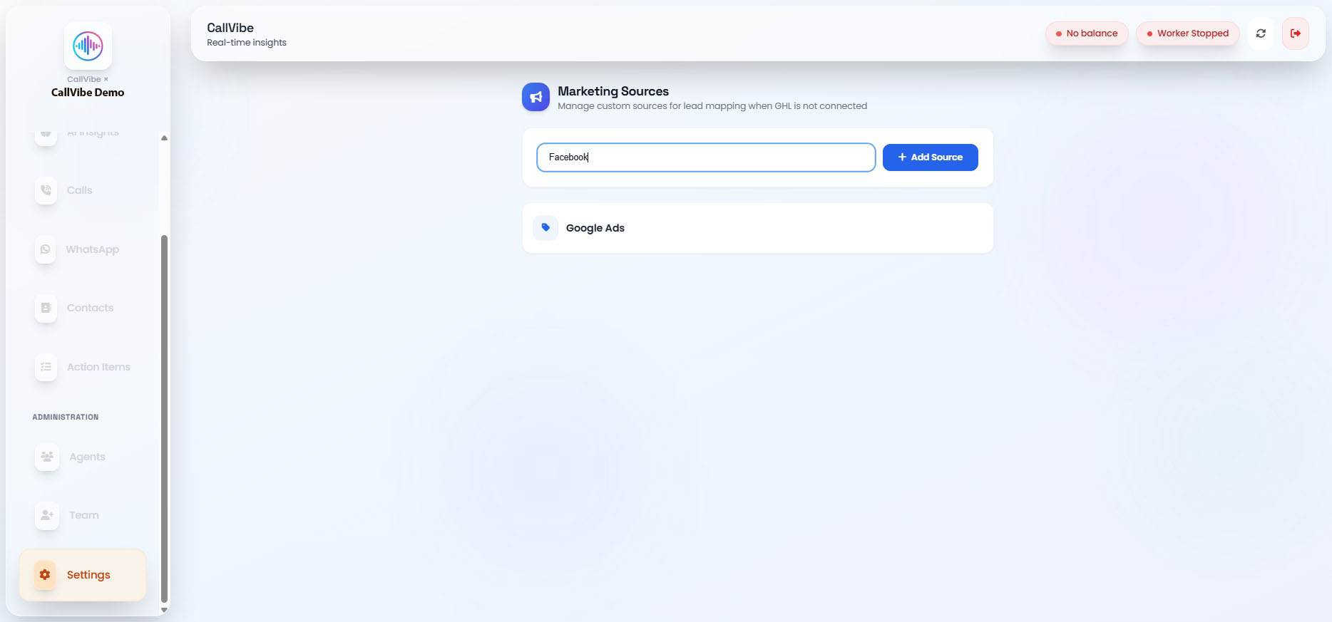 Marketing Sources page