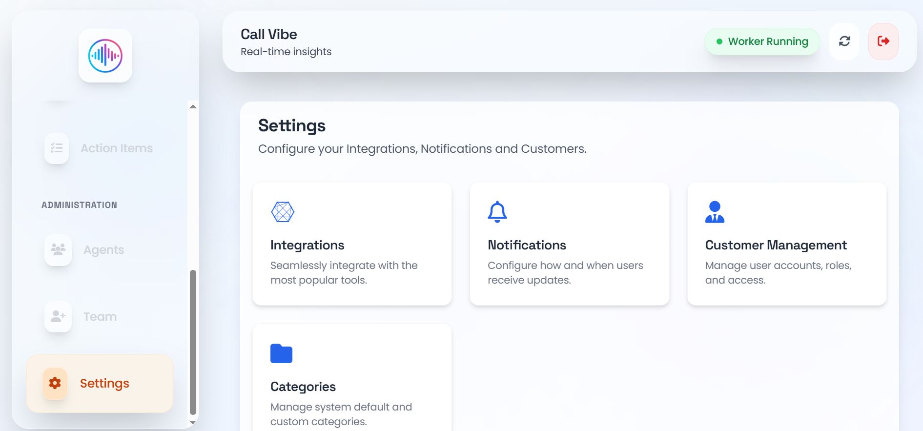 Settings page